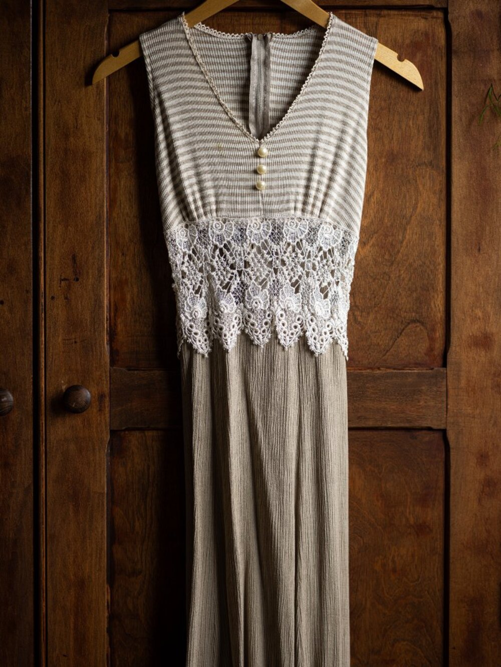 Vintage Carmin Lace Detail Maxi Dress — Made in USA